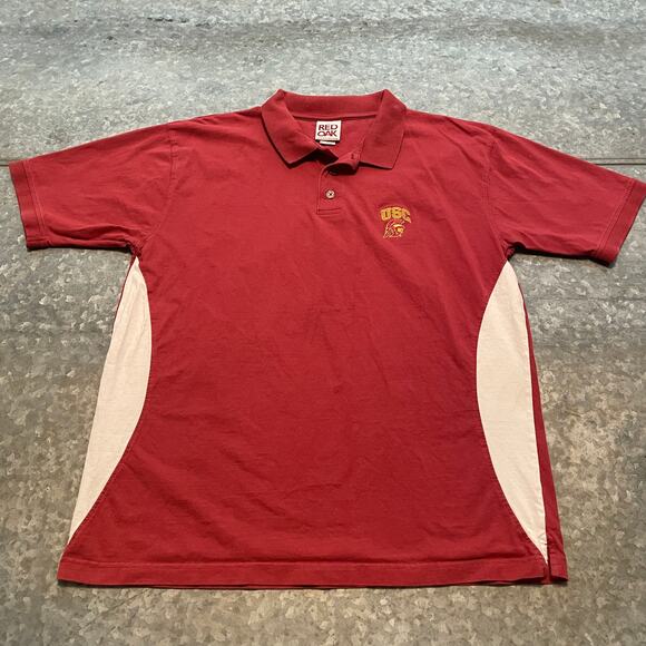 Vintage USC Trojans Red Oak Sportswear Embroidered Polo Shirt Mens Large 90s Y2K - Picture 1 of 8